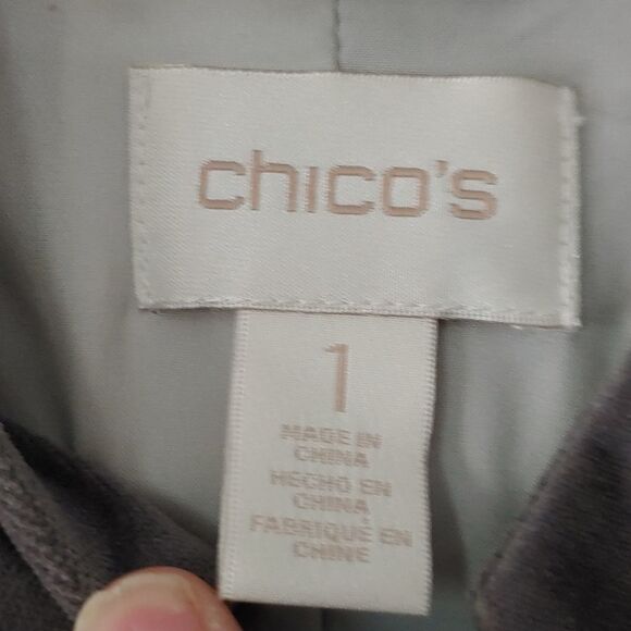 Chico’s Silver Treasure Artisan velvet lace Duster Jacket Sz 1 Medium - Picture 4 of 9